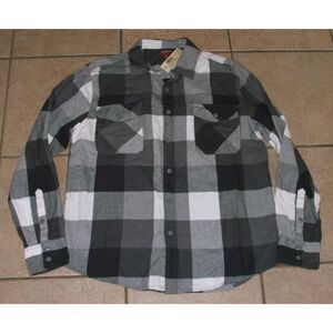 NEW Mens Sz Large Gray Plaid Soft Flannel Button Up Long Sleeve Shirt ARIZONA